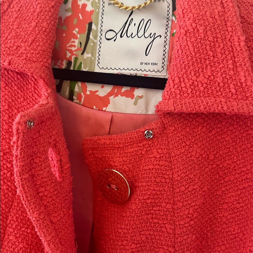 Milly Coral Textured Short Collared Blazer Jacket Size 6 Preppy Jackie Old Money - Picture 7 of 11
